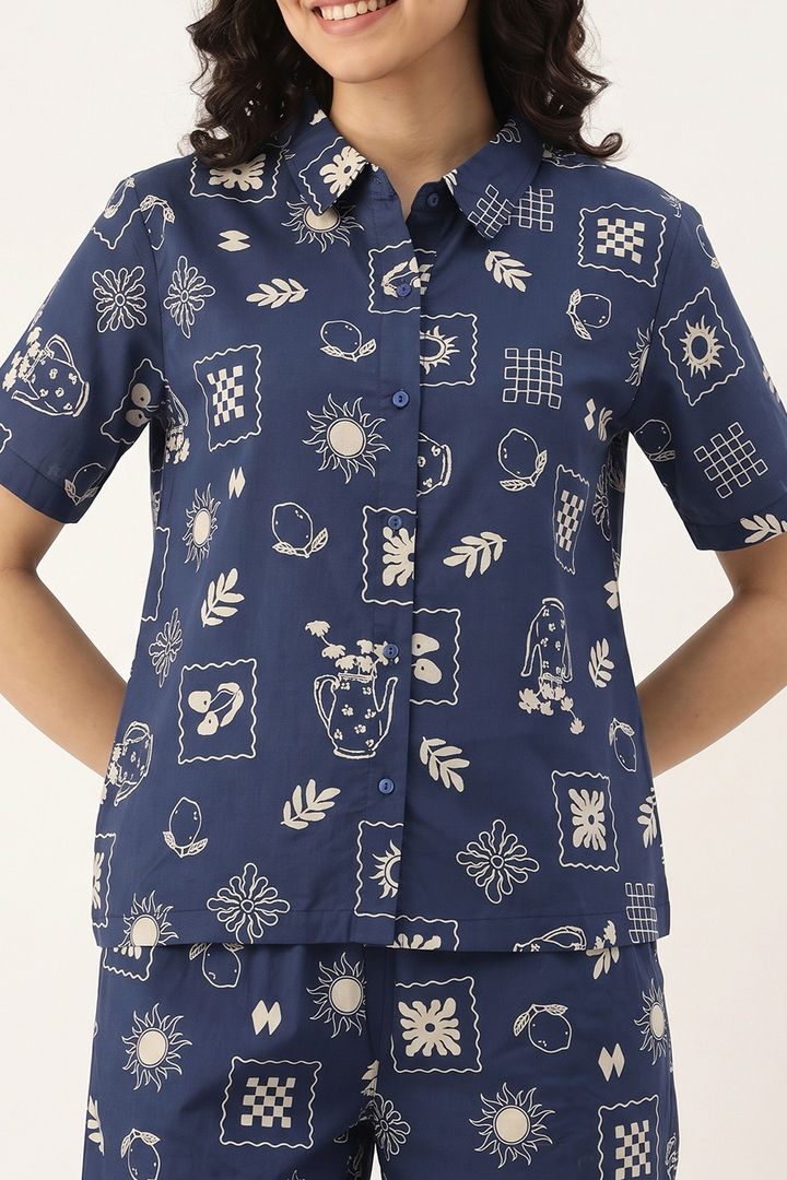 Zivame Knit Poly Loungewear Set - Navy Peony — image 5